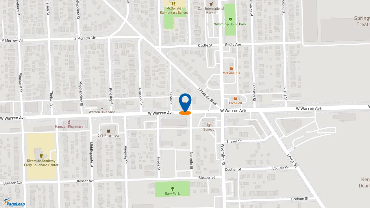 https://pageleap.com map showing location of KFC in Dearborn.
