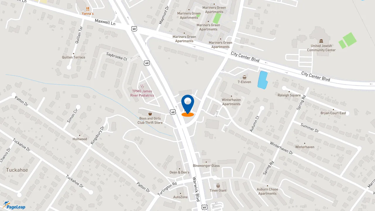 https://pageleap.com map showing location of KFC in Newport News.