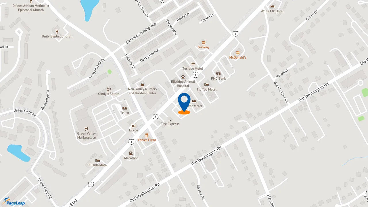 https://pageleap.com map showing location of KFC in Elkridge.