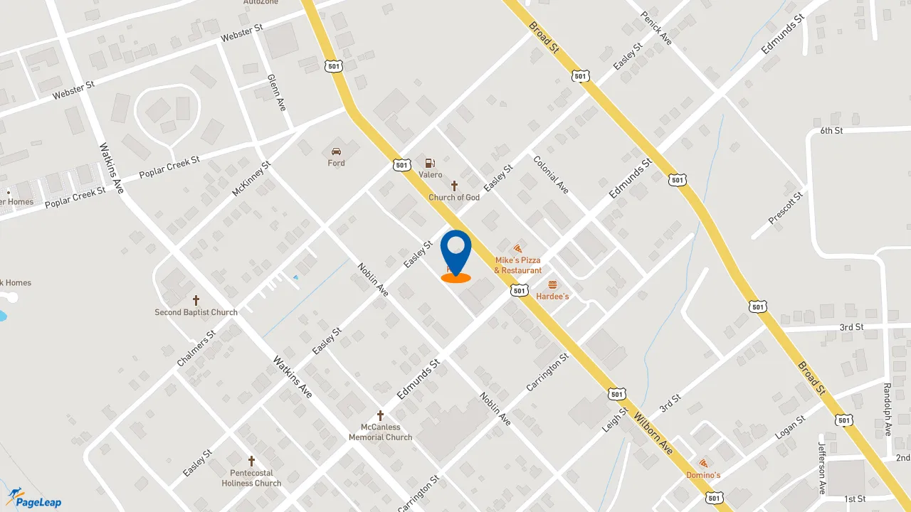 https://pageleap.com map showing location of KFC in South Boston.