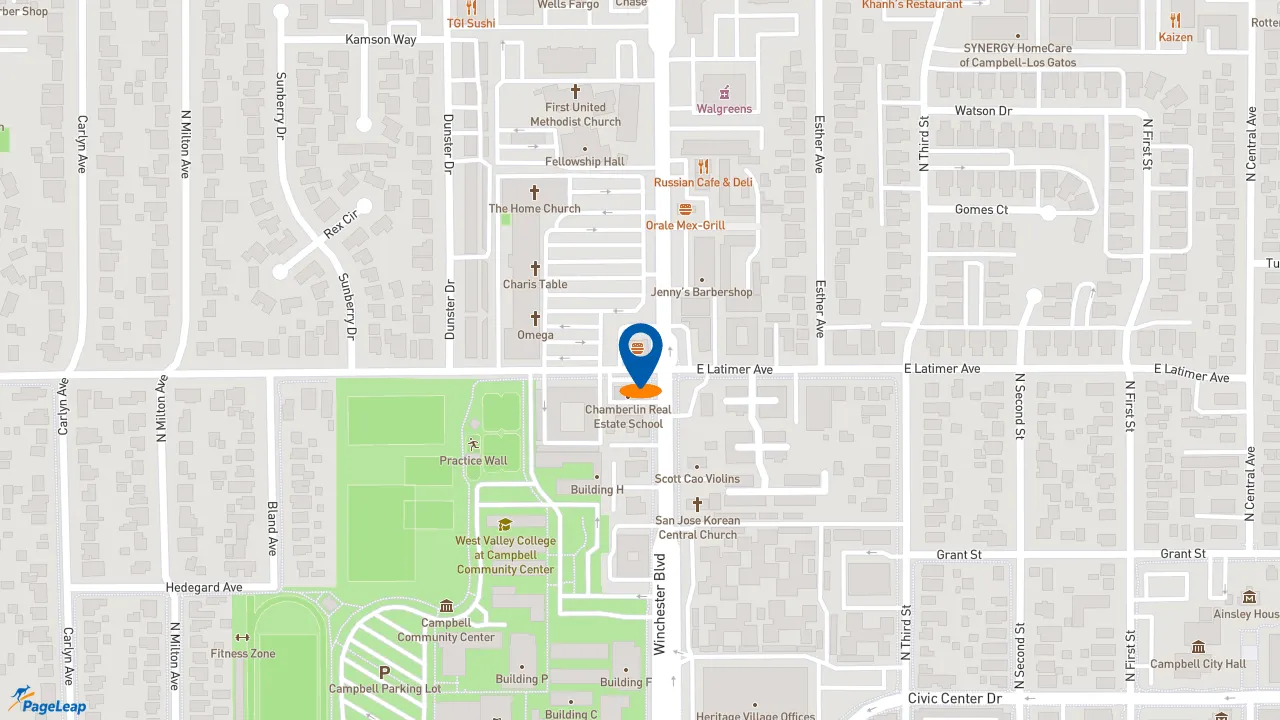 https://pageleap.com map showing location of KFC in Campbell.