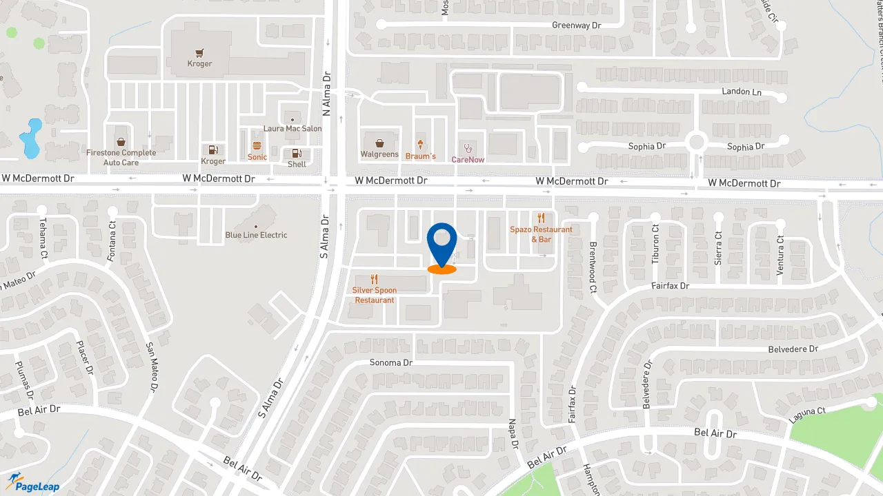 https://pageleap.com map showing location of Kwik Kar Oil Change &amp; Auto Care in Allen.