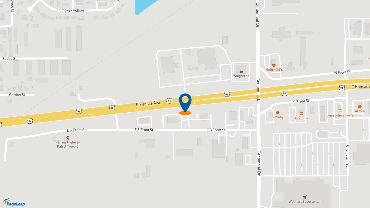 https://pageleap.com map showing location of La Fiesta Mexican Restaurant in Mcpherson.