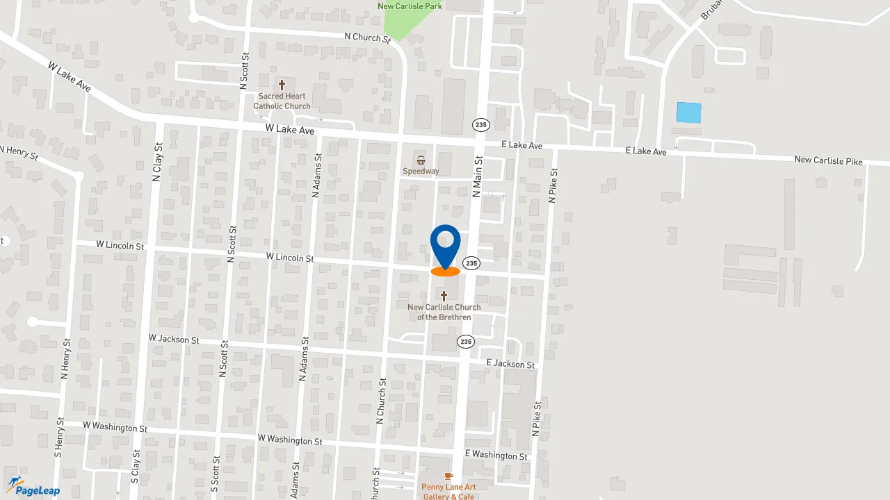 https://pageleap.com map showing location of Lee&#039;s Famous Recipe Chicken in New Carlisle.