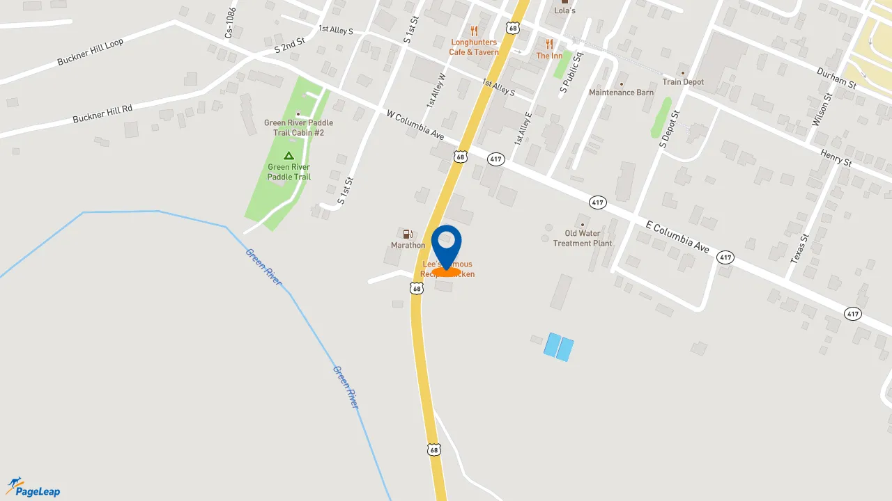 https://pageleap.com map showing location of Lee&#039;s Famous Recipe Chicken in Greensburg.