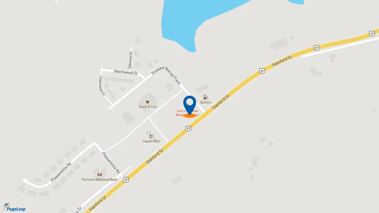 https://pageleap.com map showing location of Lee&#039;s Famous Recipe Chicken in Lancaster.