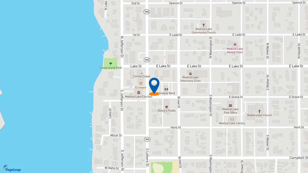 https://pageleap.com map showing location of Lefevre St Bakery &amp; Cafe in Medical Lake.
