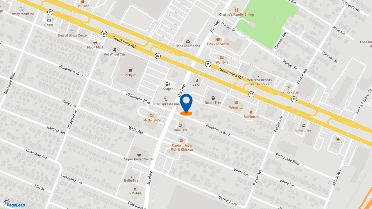 https://pageleap.com map showing location of Long John Silver&#039;s in Lincoln Park.