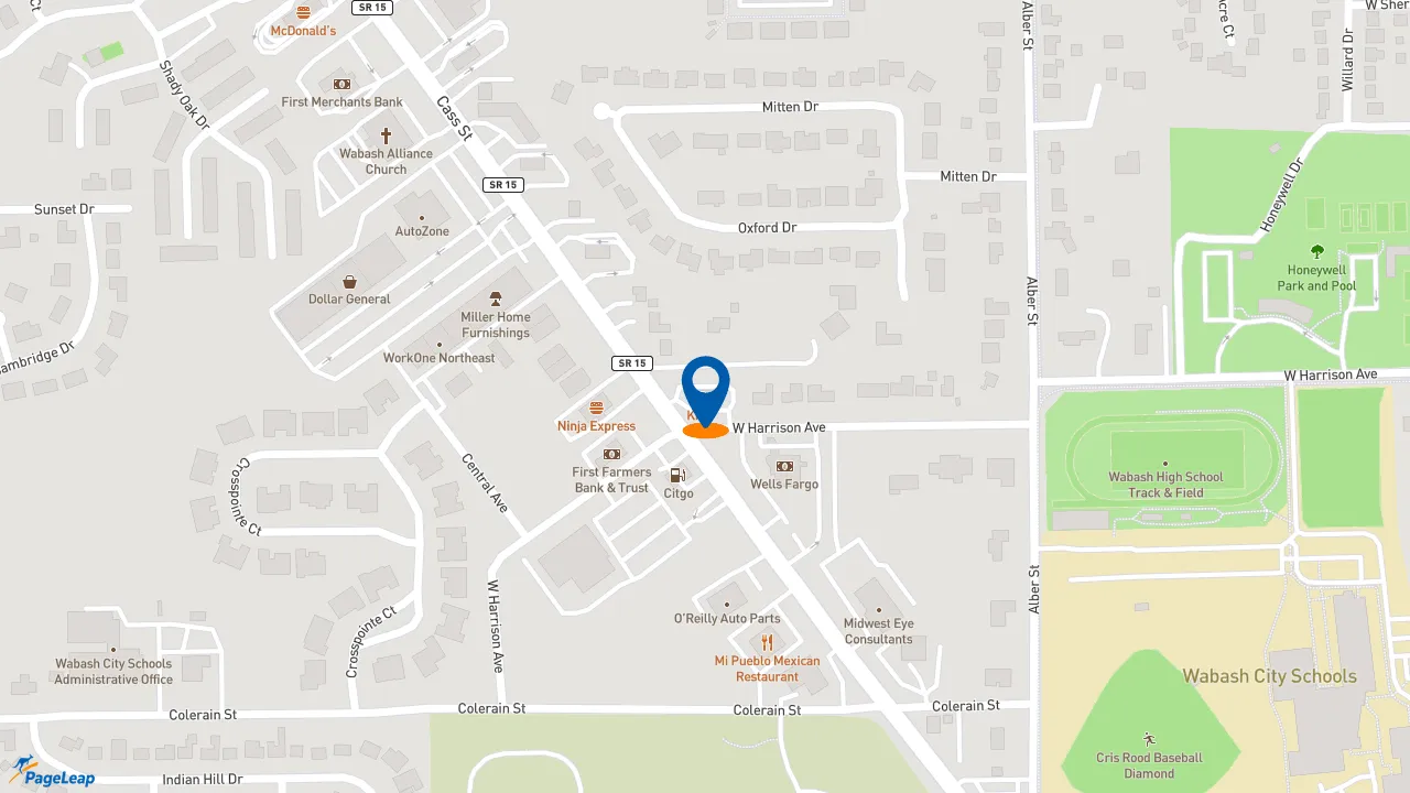 https://pageleap.com map showing location of Long John Silver&#039;s | KFC in Wabash.