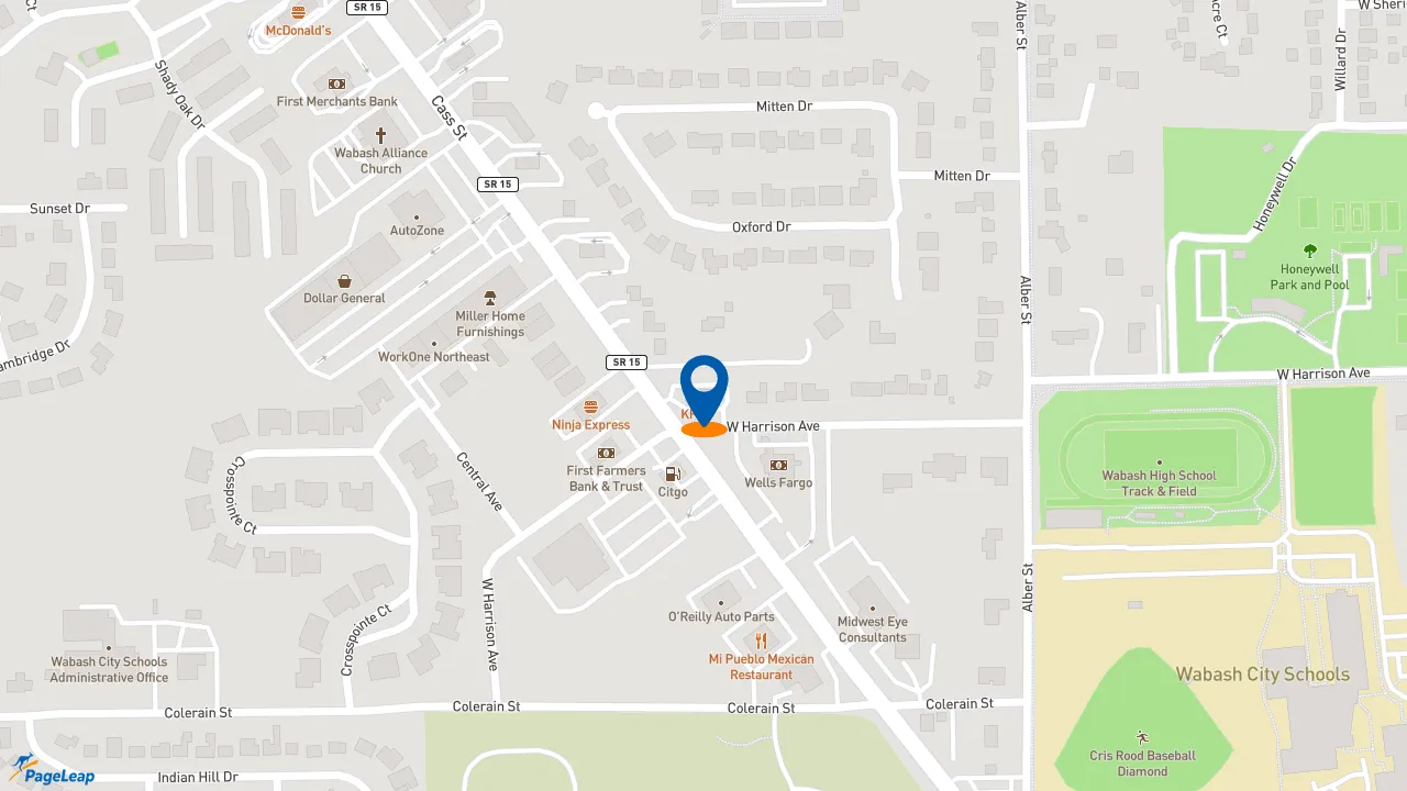 https://pageleap.com map showing location of Long John Silver&#039;s | KFC in Wabash.
