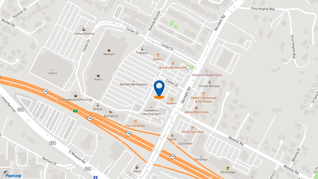https://pageleap.com map showing location of Long John Silver&#039;s | KFC in San Marcos.