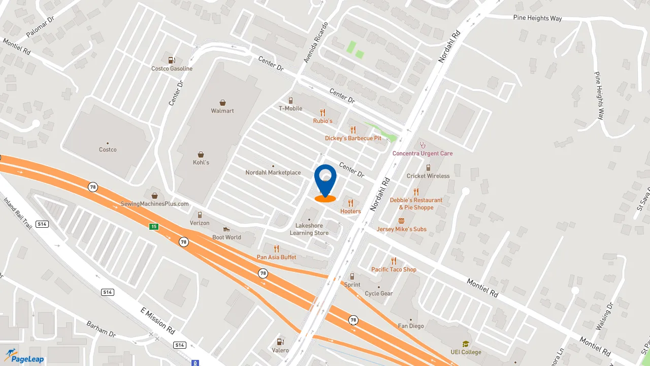 https://pageleap.com map showing location of Long John Silver&#039;s | KFC in San Marcos.