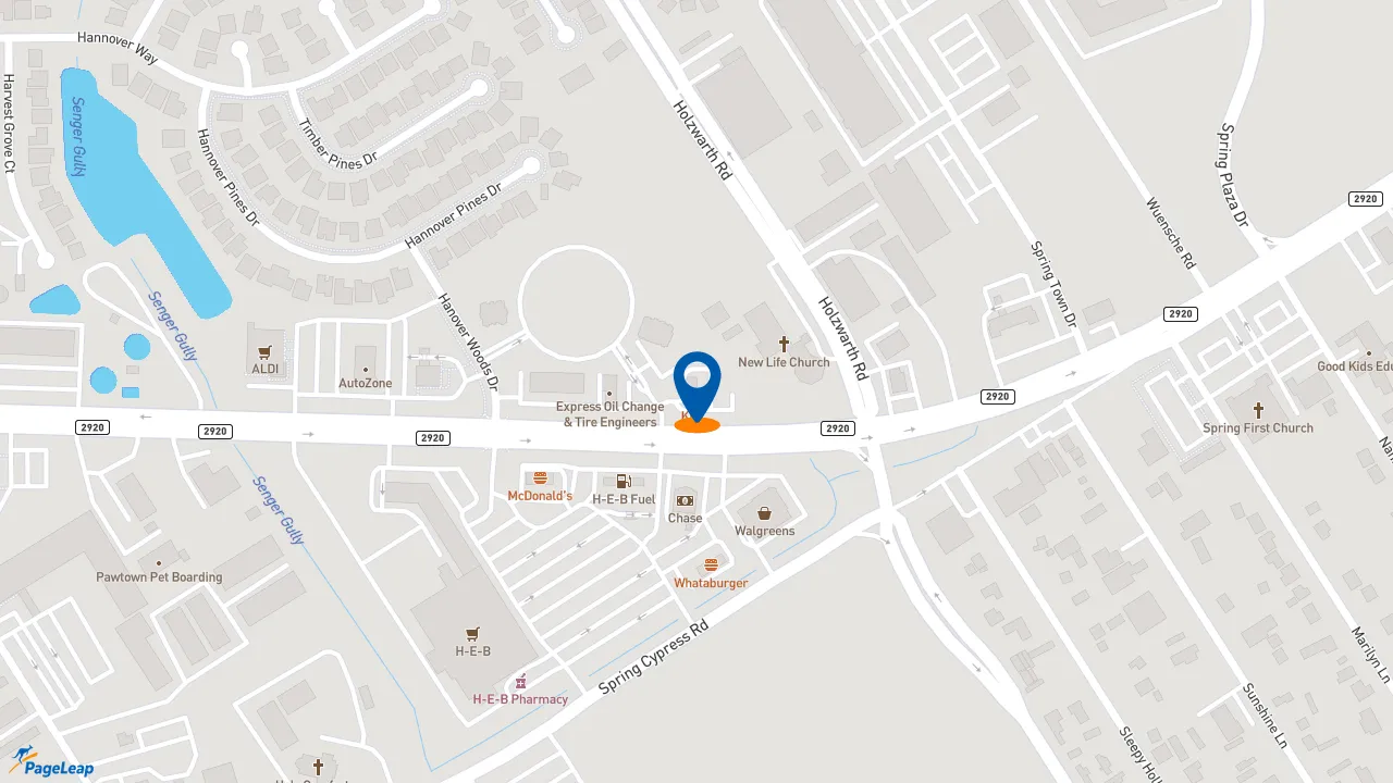 https://pageleap.com map showing location of Long John Silver&#039;s | KFC in Spring.