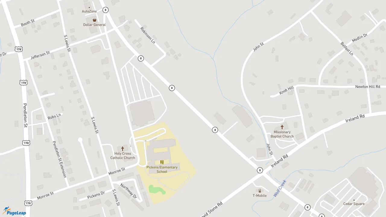 https://pageleap.com map showing location of Long John Silver&#039;s | KFC in Pickens.