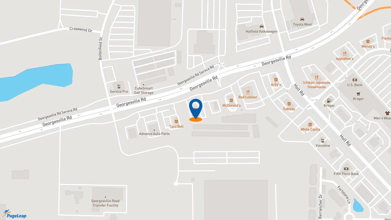 https://pageleap.com map showing location of Long John Silver&#039;s | KFC in Columbus.