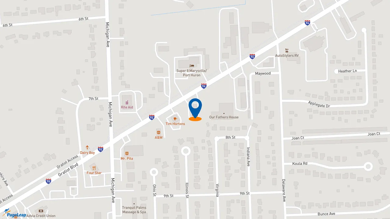 https://pageleap.com map showing location of Long John Silver&#039;s | KFC in Marysville.