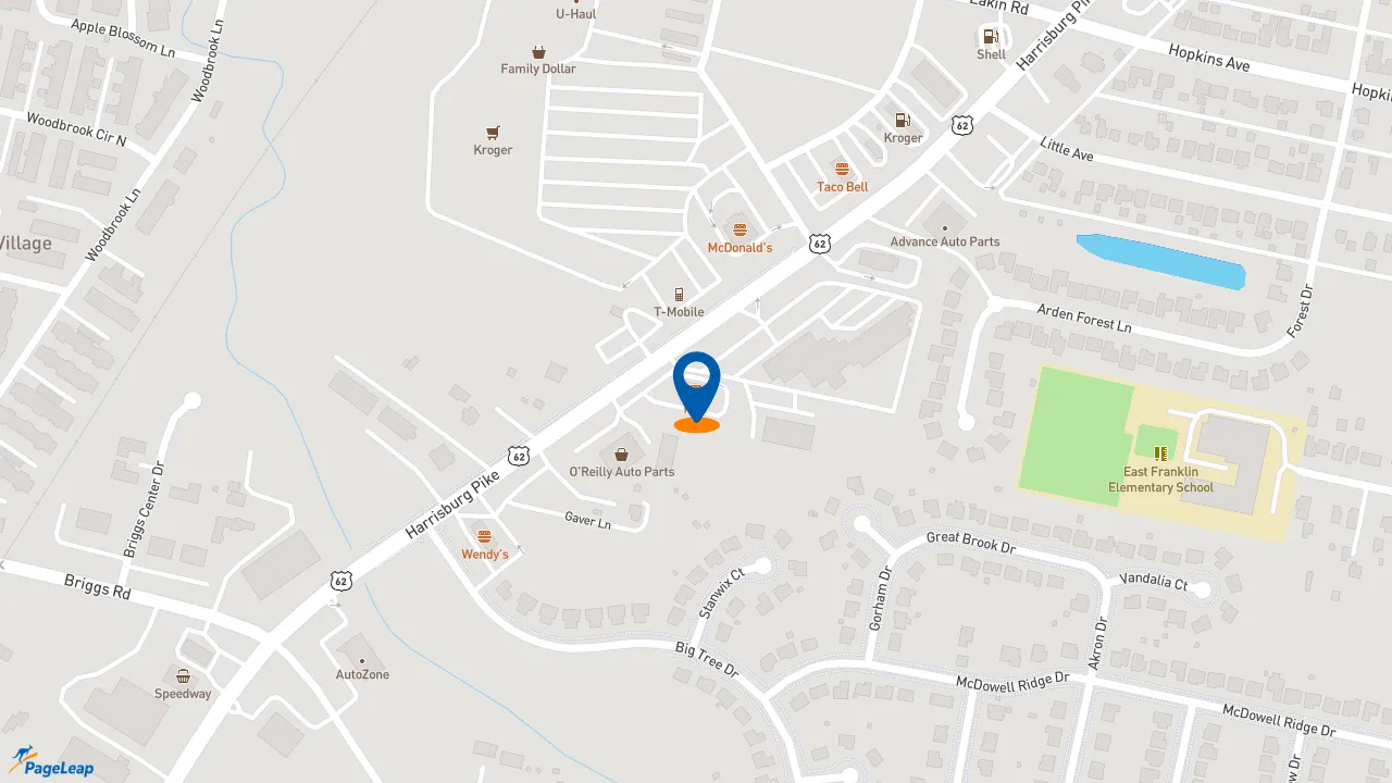 https://pageleap.com map showing location of Long John Silver&#039;s | KFC in Columbus.