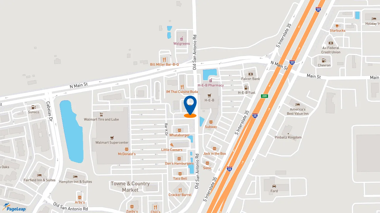 https://pageleap.com map showing location of Long John Silver&#039;s | KFC in Buda.