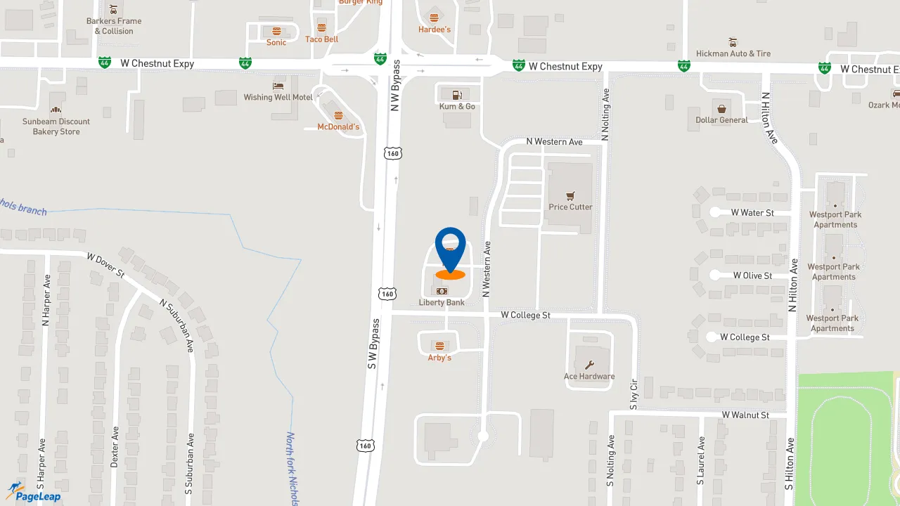 https://pageleap.com map showing location of Long John Silver&#039;s | KFC in Springfield.