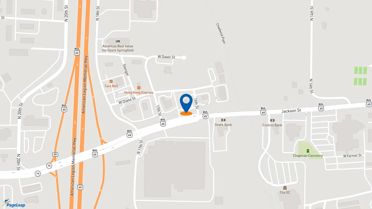 https://pageleap.com map showing location of Long John Silver&#039;s | KFC in Ozark.