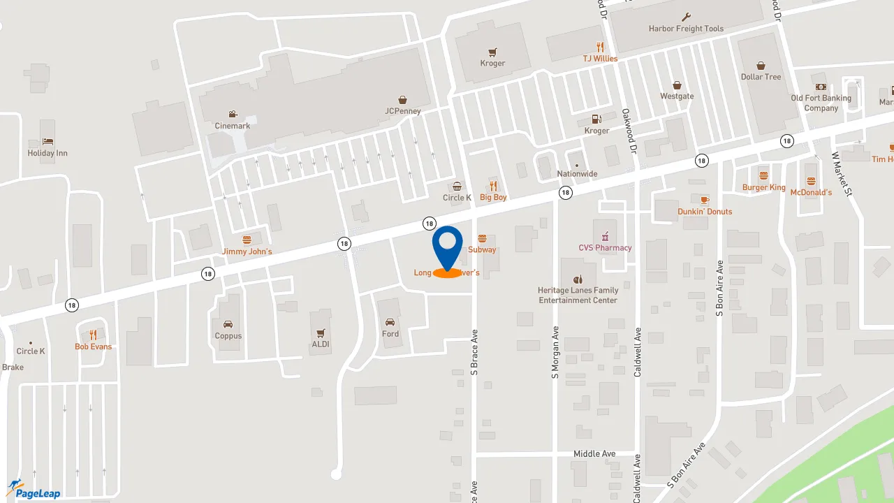 https://pageleap.com map showing location of Long John Silver&#039;s | KFC in Tiffin.