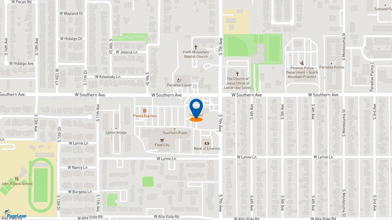 https://pageleap.com map showing location of Long John Silver&#039;s | Taco Bell - CLOSED in Phoenix.