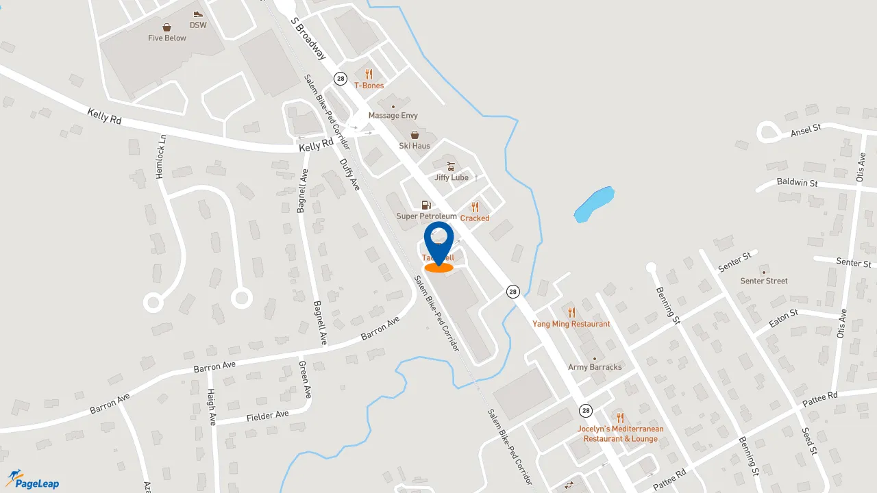 https://pageleap.com map showing location of Long John Silver&#039;s | Taco Bell in Salem.