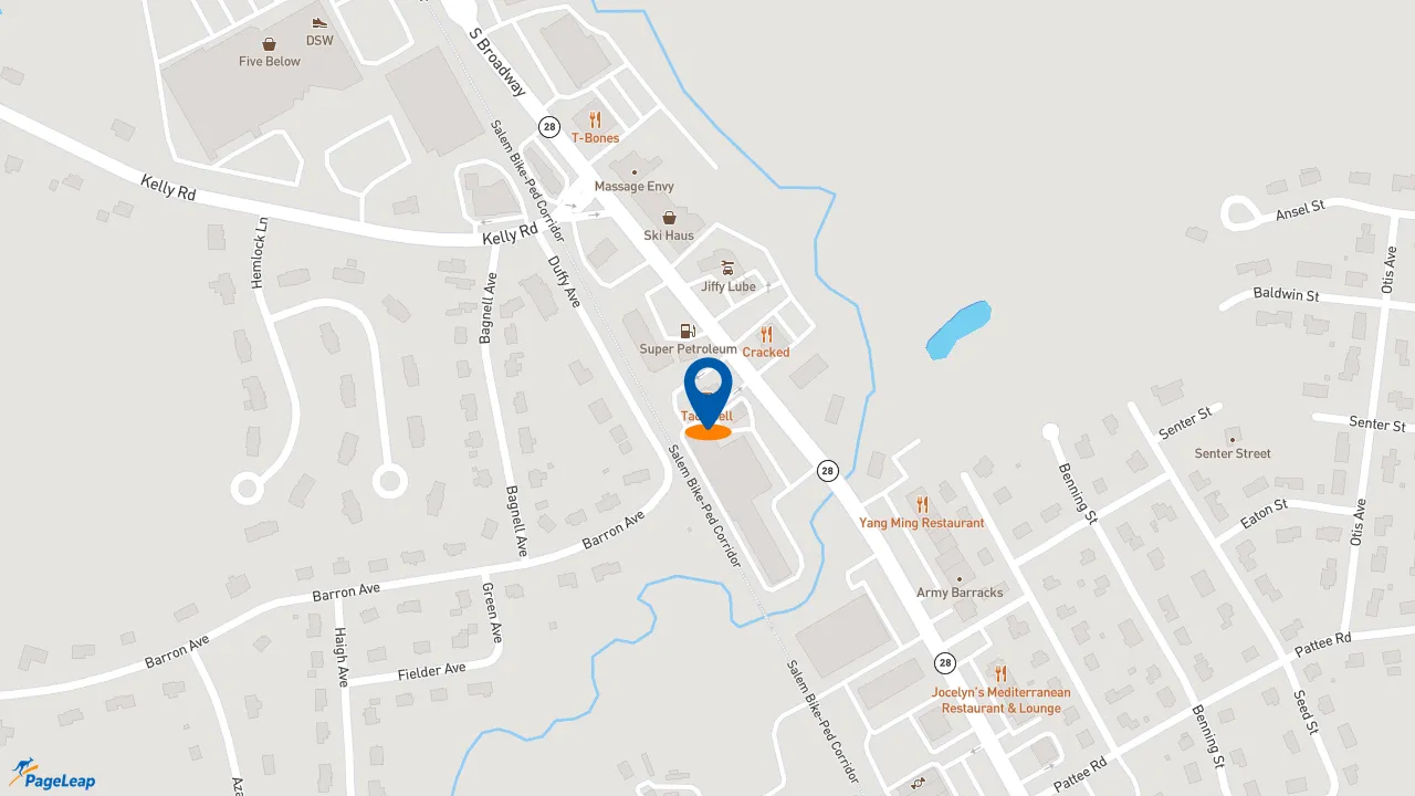 https://pageleap.com map showing location of Long John Silver&#039;s | Taco Bell in Salem.