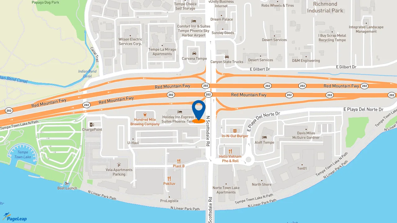 https://pageleap.com map showing location of Macayo&#039;s Mexican Food in Tempe.