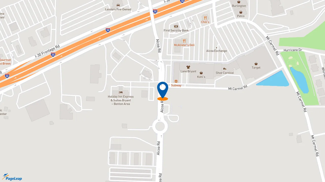 https://pageleap.com map showing location of McAlister&#039;s Deli in Bryant.