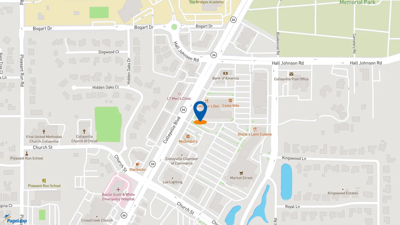 https://pageleap.com map showing location of McAlister&#039;s Deli - Closed in Colleyville.