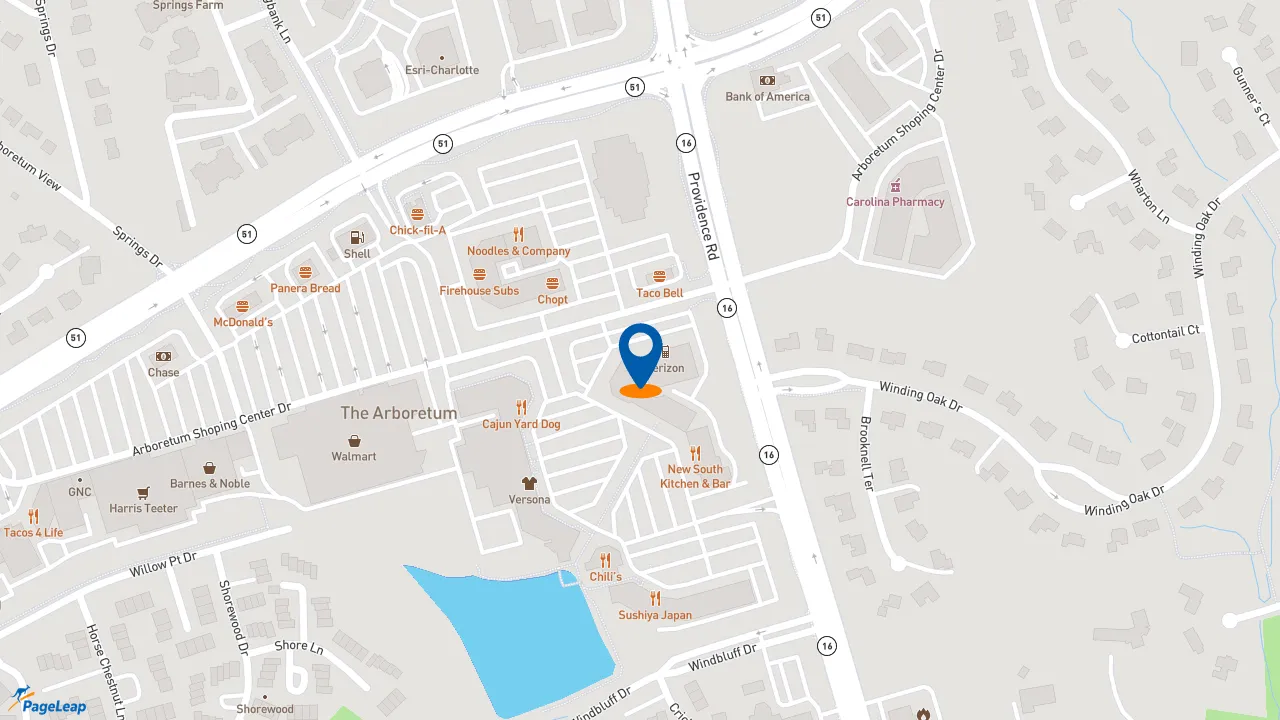 https://pageleap.com map showing location of McAlister&#039;s Deli in Charlotte.