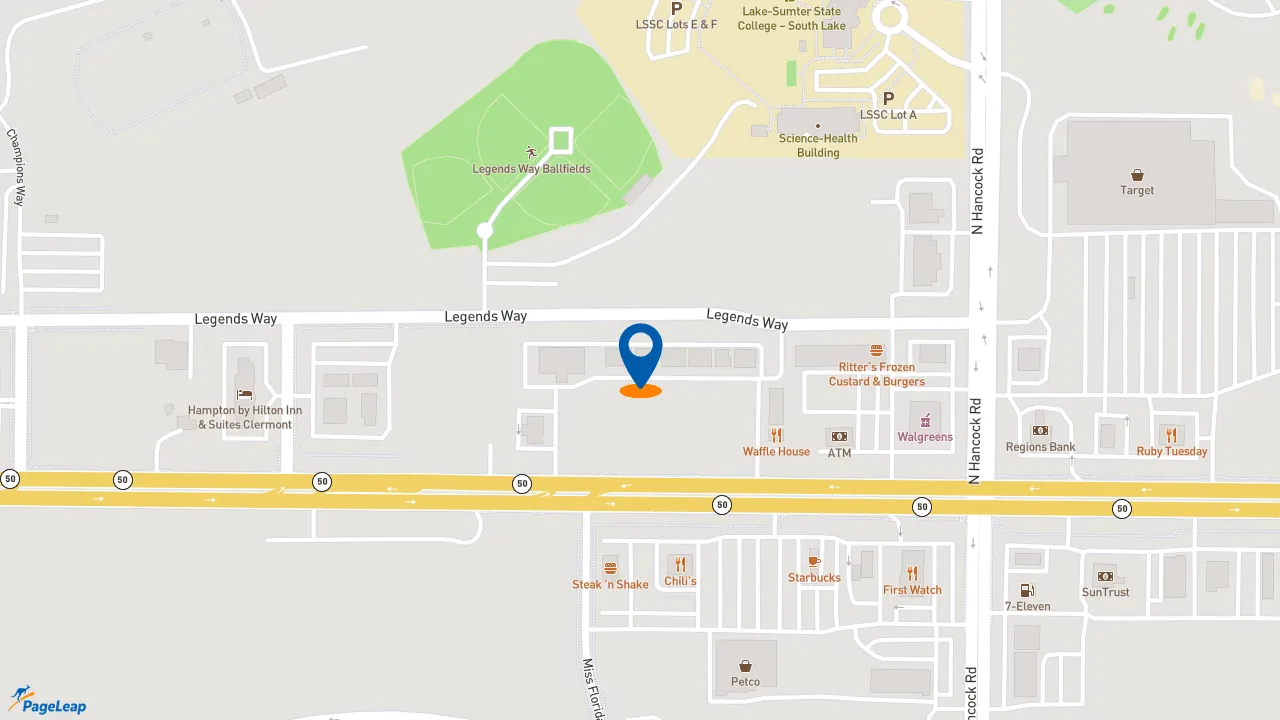 https://pageleap.com map showing location of McAlister&#039;s Deli in Clermont.