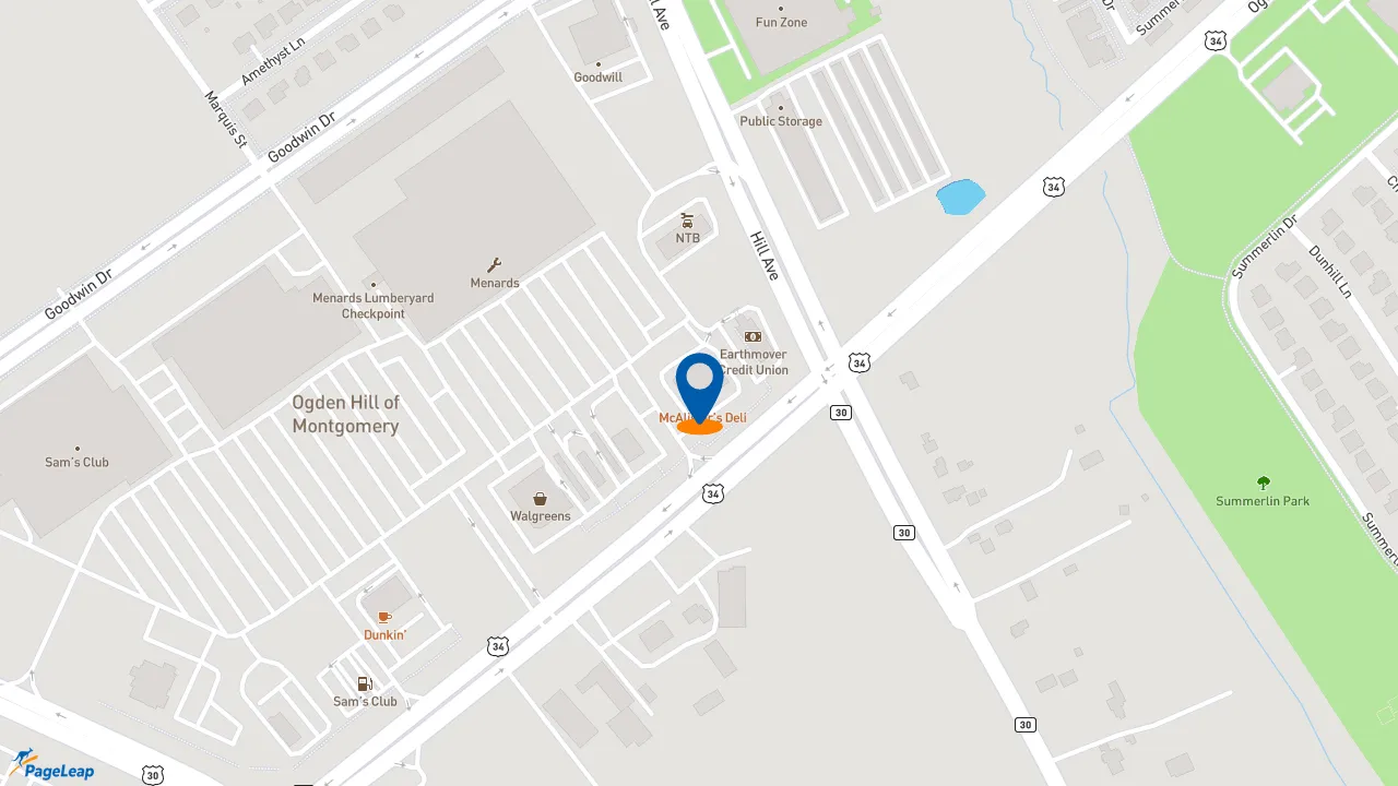https://pageleap.com map showing location of McAlister&#039;s Deli in Montgomery.