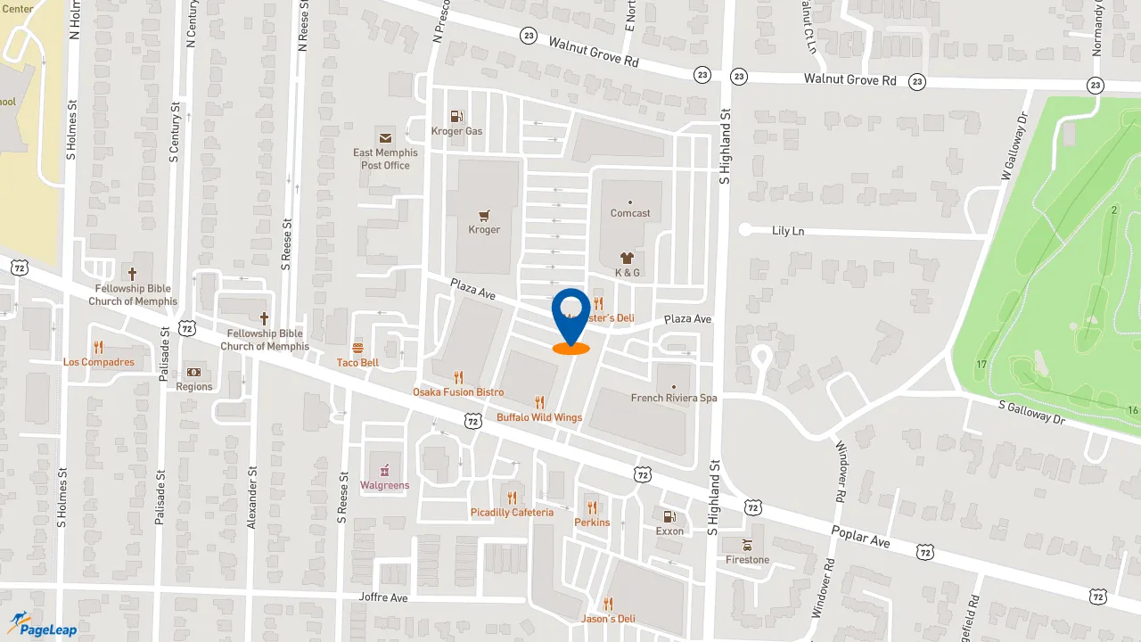 https://pageleap.com map showing location of McAlister&#039;s Deli in Memphis.