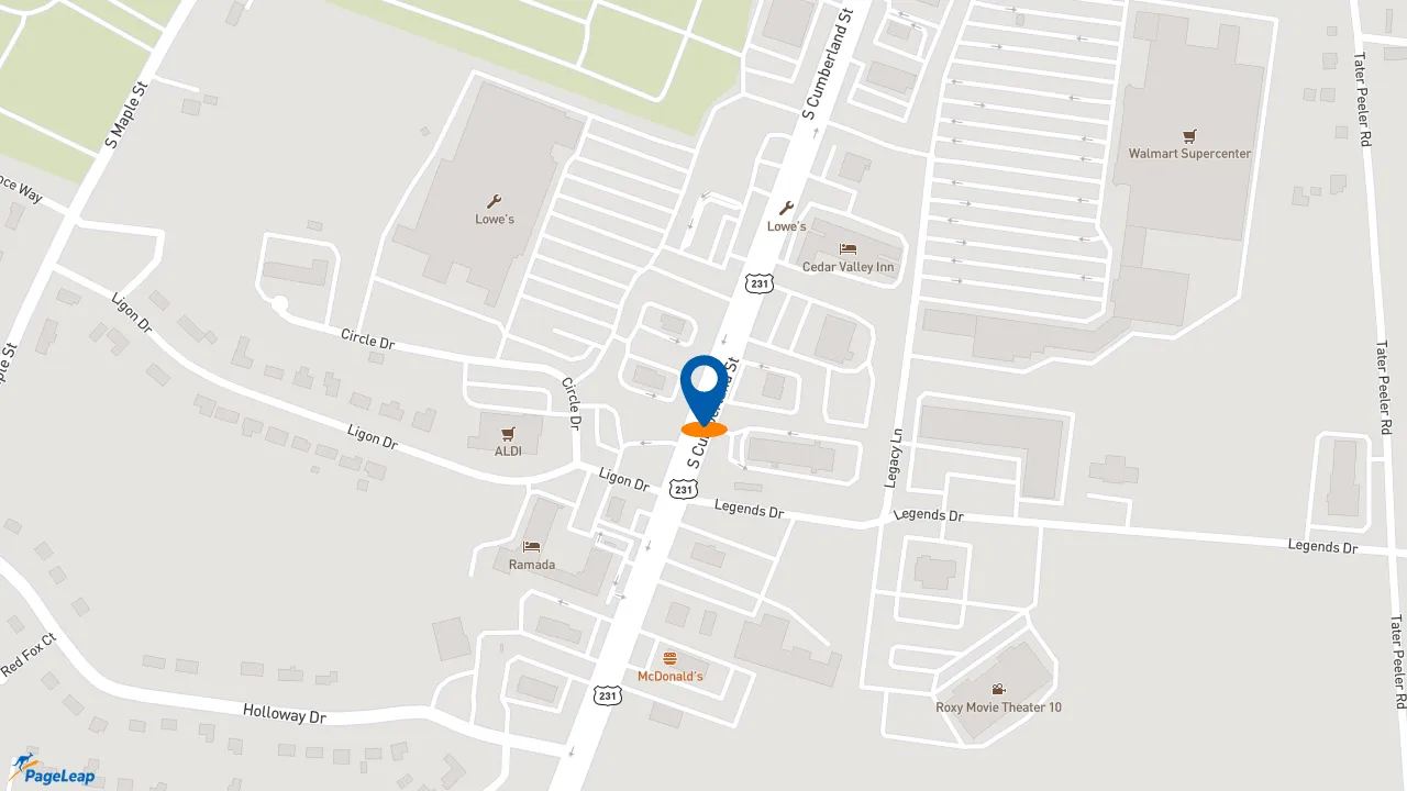 https://pageleap.com map showing location of McAlister&#039;s Deli in Lebanon.
