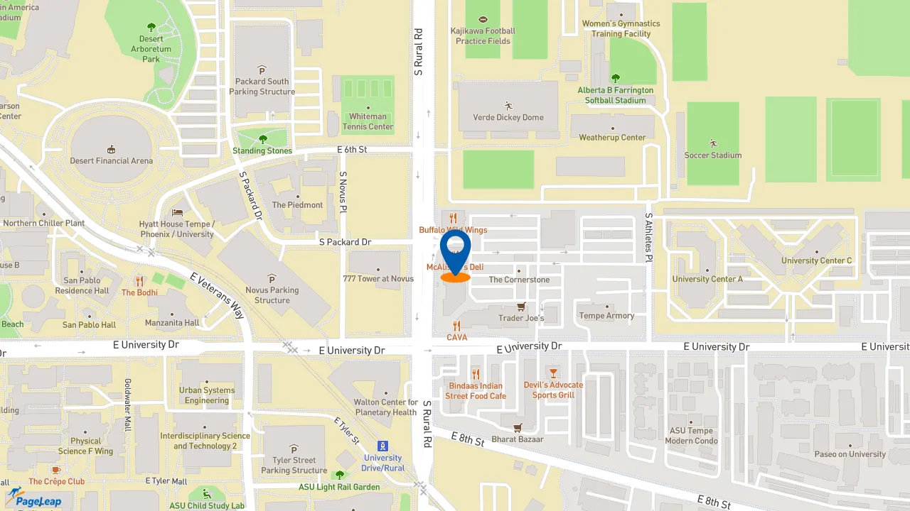 https://pageleap.com map showing location of McAlister&#039;s Deli in Tempe.