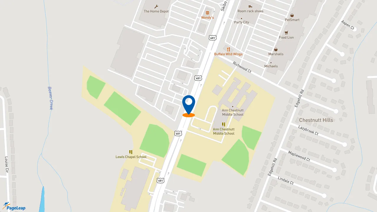 https://pageleap.com map showing location of McAlister&#039;s Deli in Fayetteville.