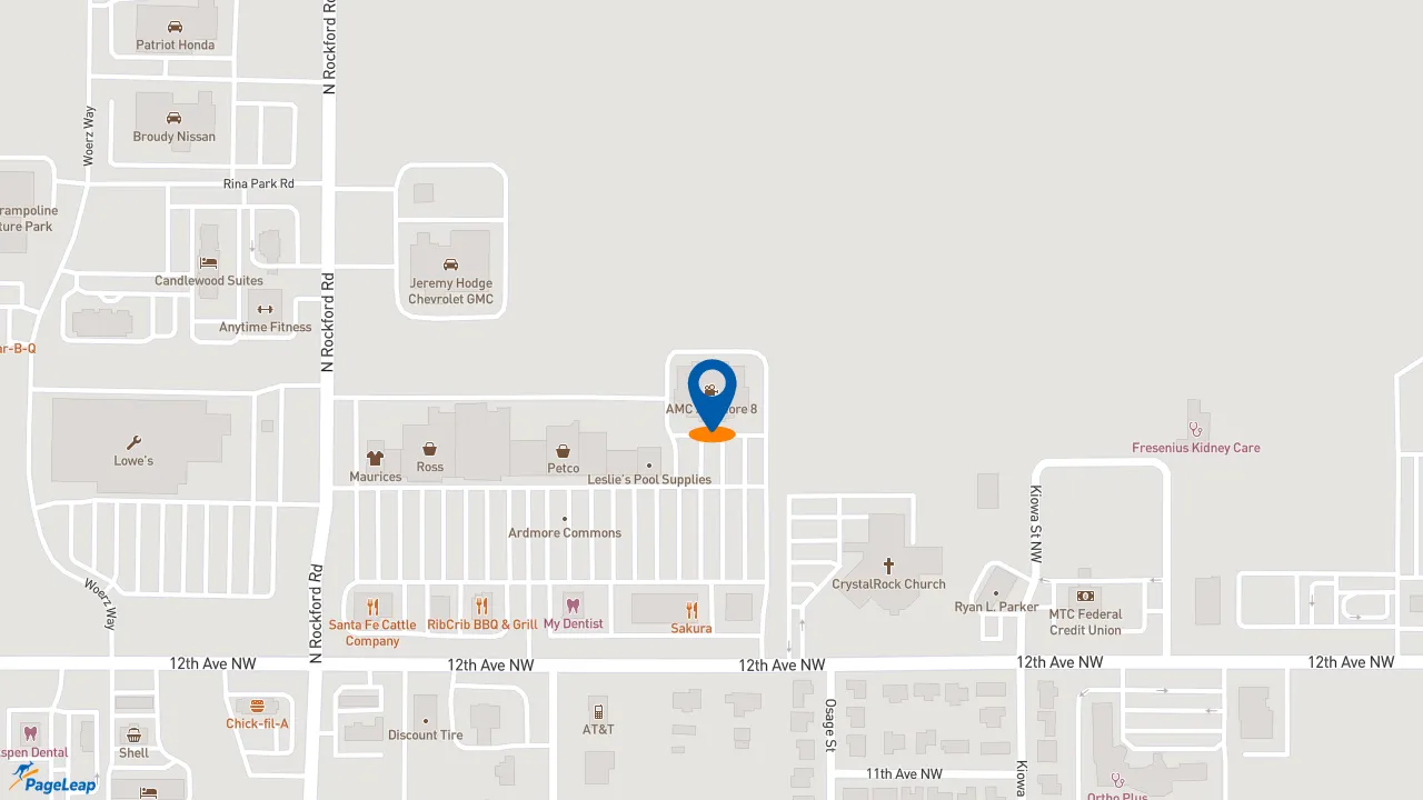 https://pageleap.com map showing location of McAlister&#039;s Deli in Ardmore.