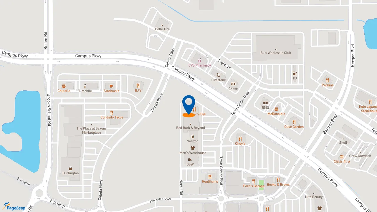 https://pageleap.com map showing location of McAlister&#039;s Deli in Noblesville.