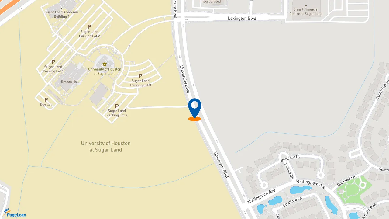 https://pageleap.com map showing location of McAlister&#039;s Deli in Sugar Land.