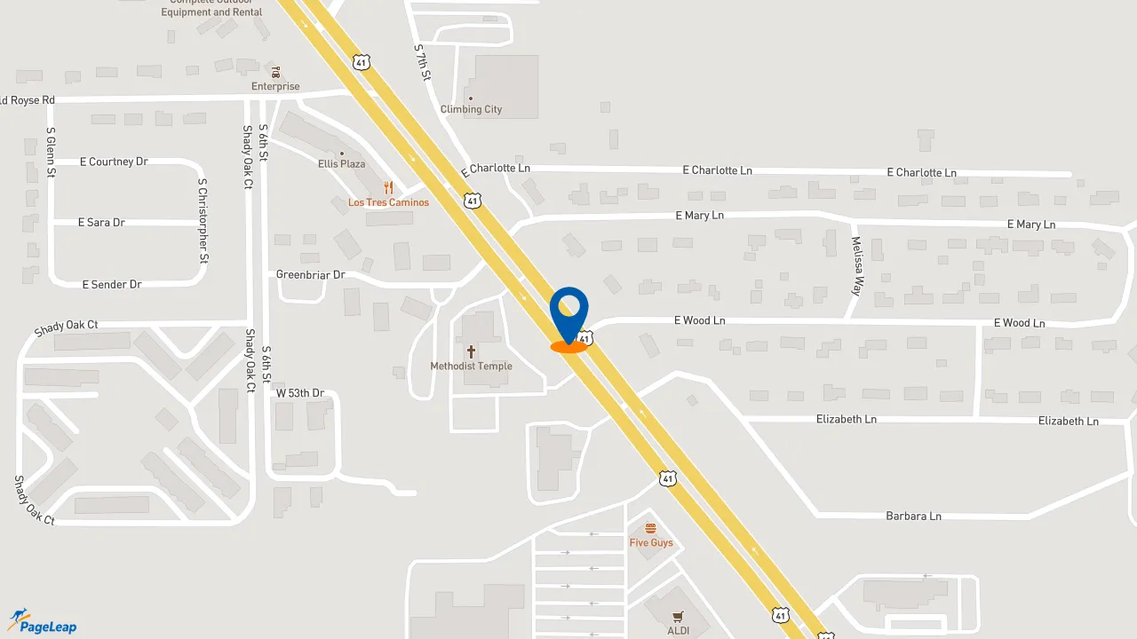 https://pageleap.com map showing location of McAlister&#039;s Deli in Terre Haute.