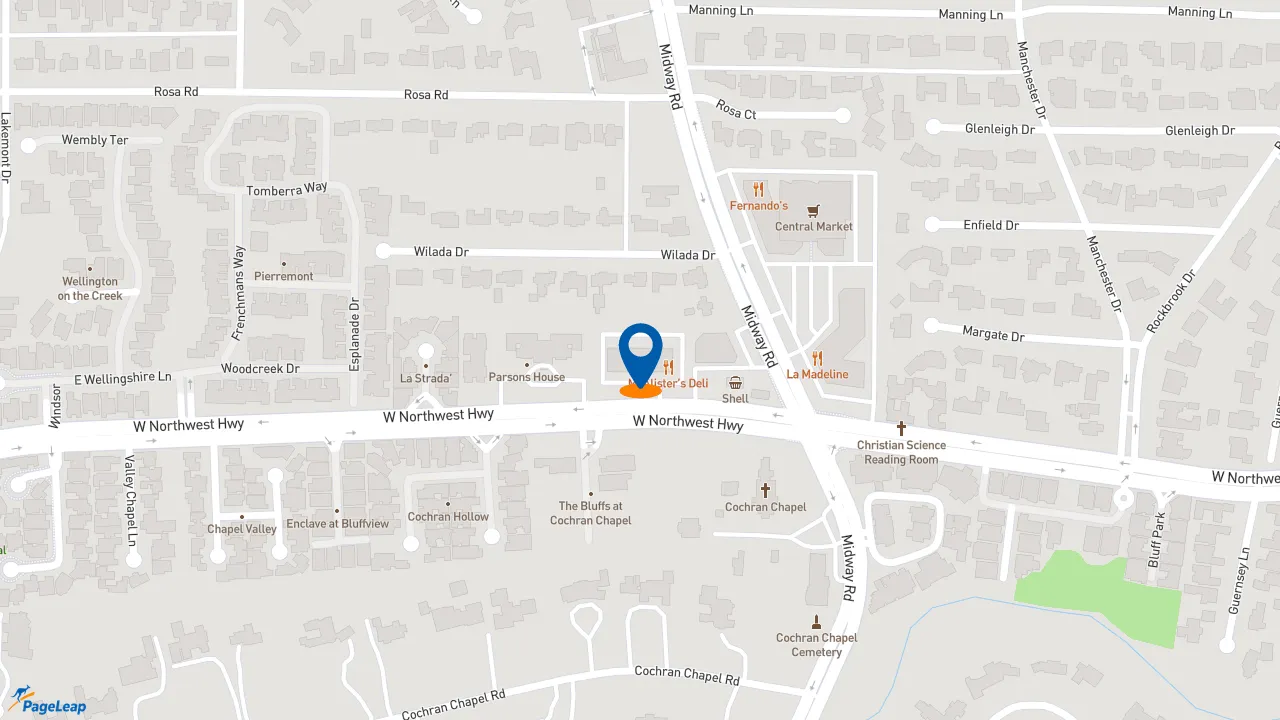 https://pageleap.com map showing location of McAlister&#039;s Deli in Dallas.