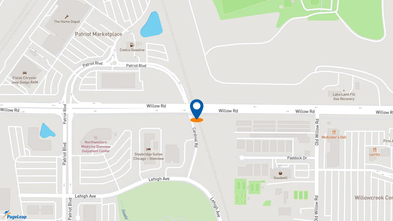 https://pageleap.com map showing location of McAlister&#039;s Deli in Glenview.