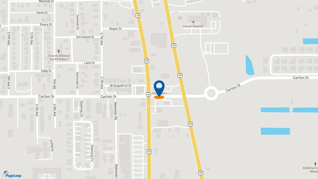 https://pageleap.com map showing location of McDonald&#039;s in Wauchula.