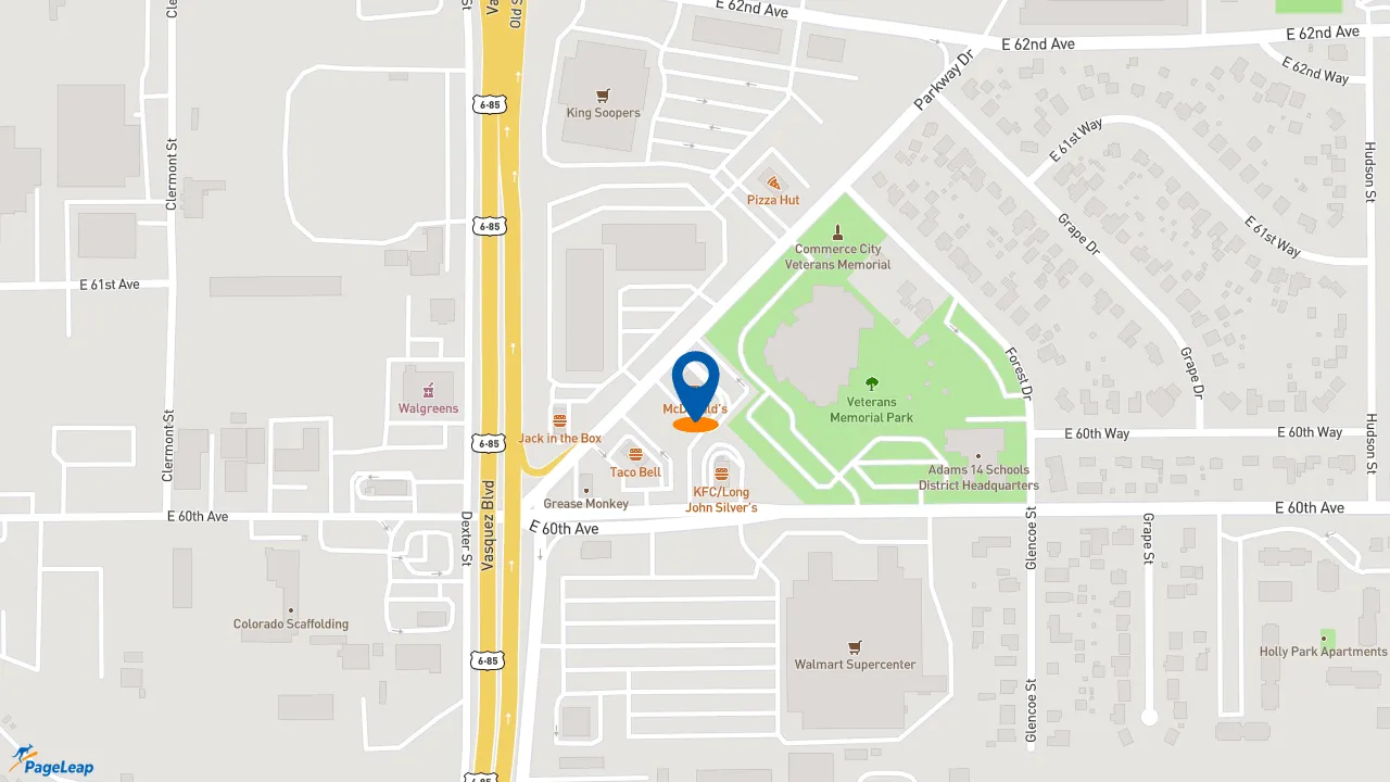https://pageleap.com map showing location of McDonald&#039;s in Commerce City.