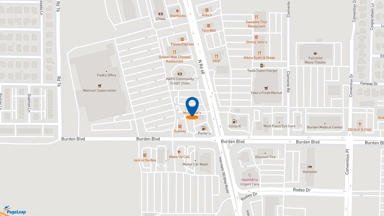 PageLeap.com map showing location of McDonald's in Pasco.