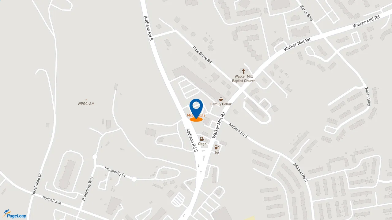 https://pageleap.com map showing location of McDonald&#039;s in Capitol Heights.