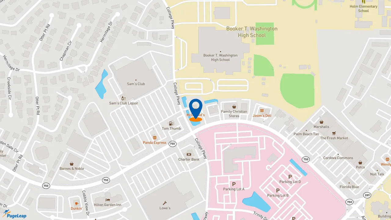 https://pageleap.com map showing location of McDonald&#039;s in Pensacola.