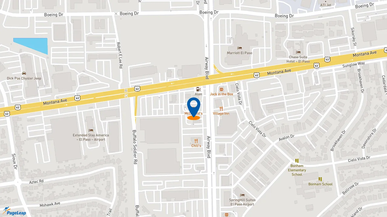 https://pageleap.com map showing location of McDonald&#039;s in El Paso.